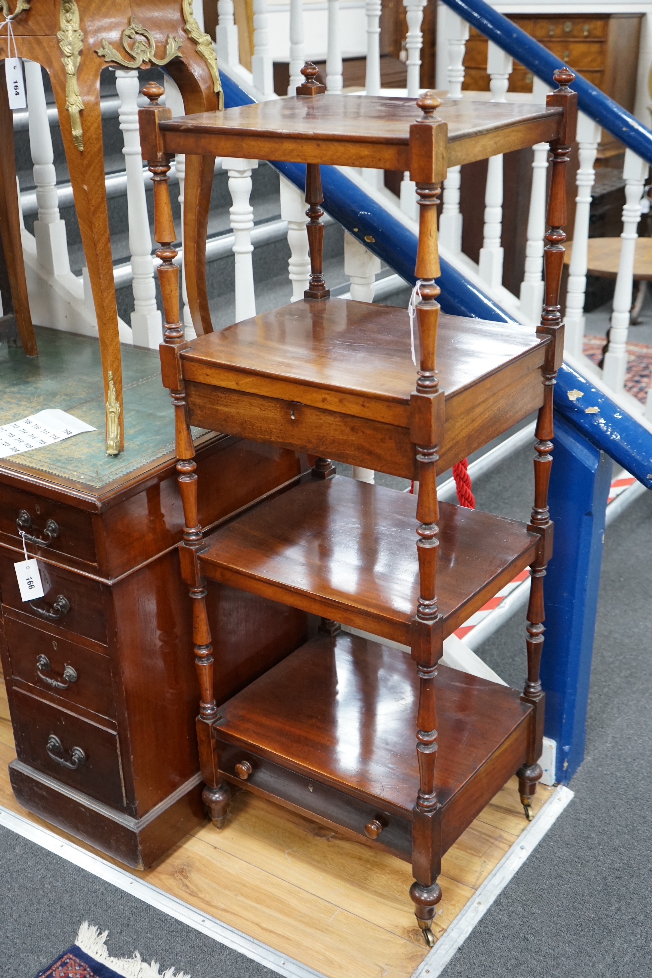 A Victorian mahogany four tier whatnot, width 47cm, depth 40cm, height 132cm